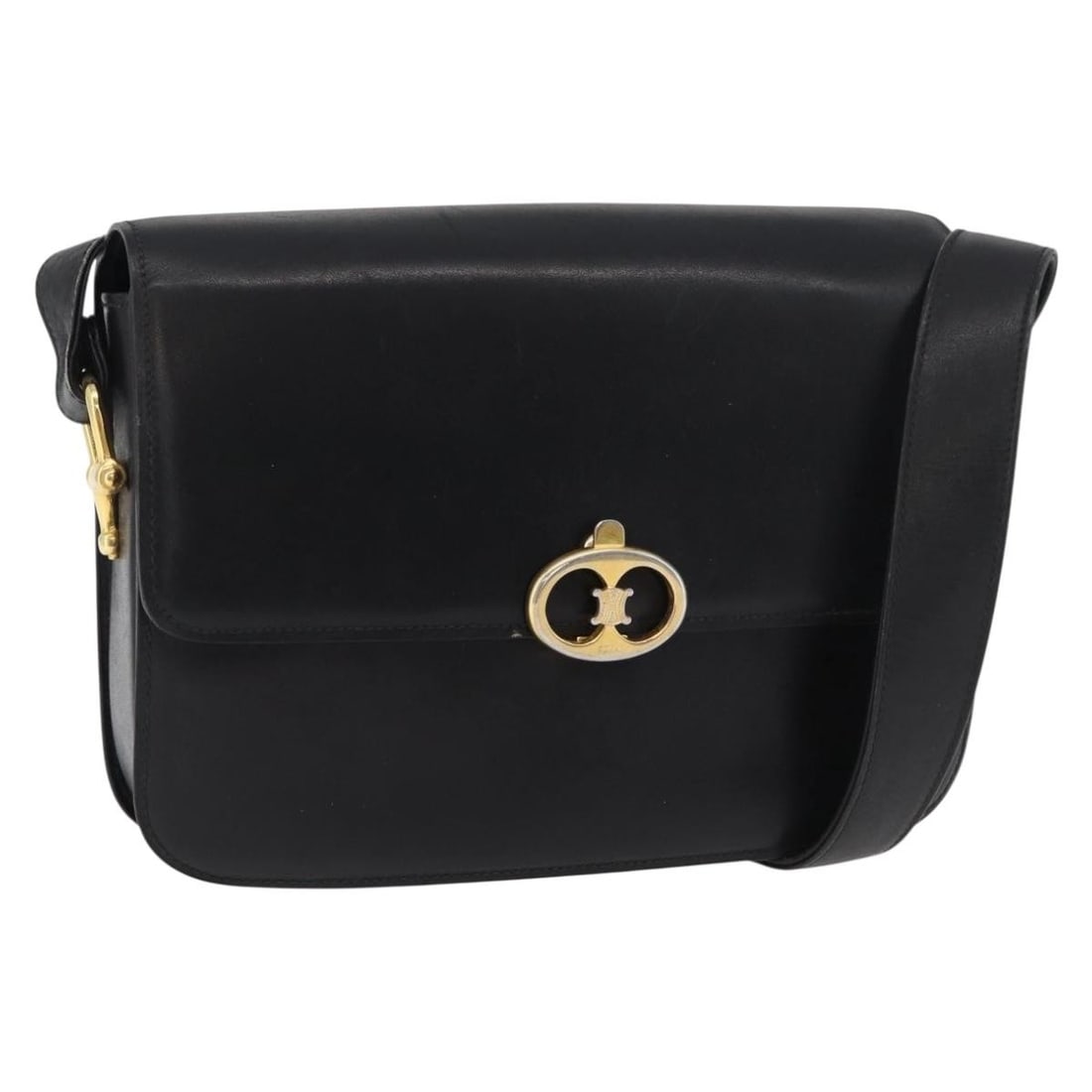 Celine Black Leather Shoulder Bag Gold Tone Hardware: Celine Black Leather Shoulder Bag Gold Tone Hardware A black and gold CELINE leather shoulder bag made in Italy. It measures approximately 23 cm wide, 18 cm high, and 6 cm deep, with a shoulder drop o