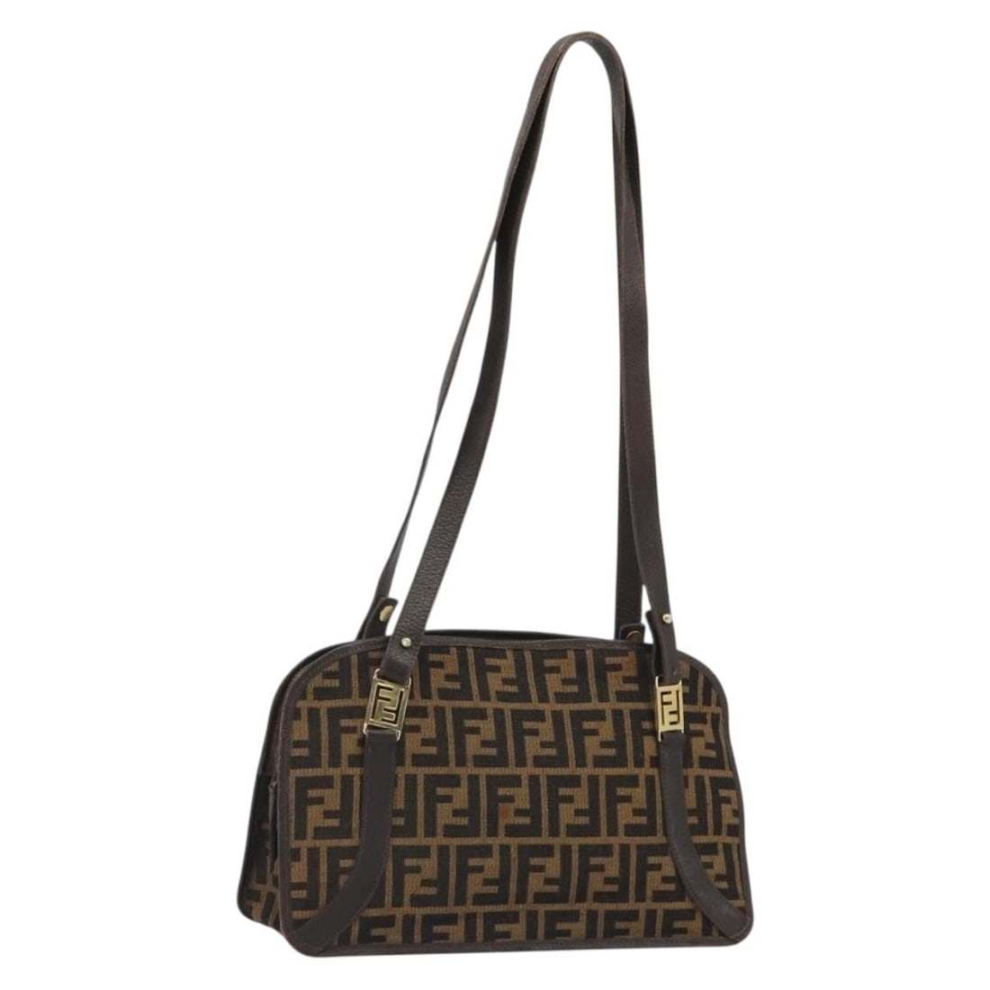 Fendi Zucca Canvas Shoulder Bag Brown Black Italy 189662: Fendi Zucca Canvas Shoulder Bag Brown Black Italy 189662 Fendi shoulder bag in brown and black Zucca canvas, made in Italy. The bag measures approximately W31 x H19 x D9 cm, with a shoulder drop of ap