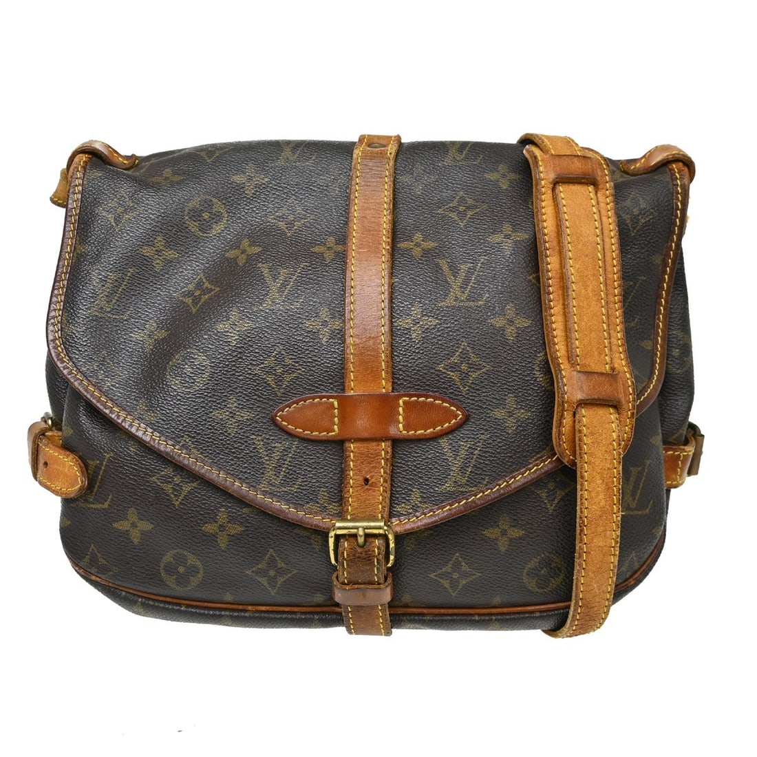 Louis Vuitton Saumur 30 Monogram Shoulder Bag M42256 AR1923: Louis Vuitton Saumur 30 Monogram Shoulder Bag M42256 AR1923 Louis Vuitton Saumur 30 messenger shoulder bag in Monogram canvas and leather, made in France. It features a brown exterior and lining, gold