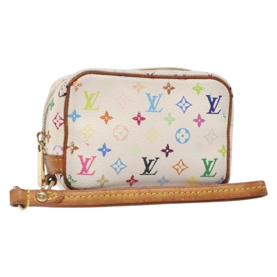 Louis Vuitton M58033 Monogram Multicolor White Wapity Pouch: Louis Vuitton M58033 Monogram Multicolor White Wapity Pouch Louis Vuitton Monogram Multicolor Trousse Wapity pouch in white Monogram Multicolor Canvas, made in France. The item is offered in heavily u