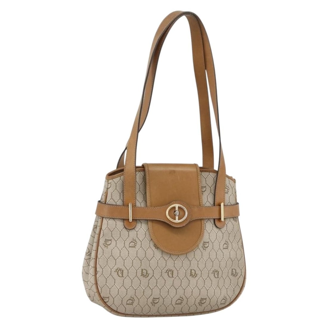 Beige Honeycomb Canvas Christian Dior PVC Shoulder Bag Gold Accents: Beige Honeycomb Canvas Christian Dior PVC Shoulder Bag Gold Accents This Christian Dior Honeycomb Canvas shoulder bag features a beige and gold PVC leather exterior with the iconic honeycomb pattern. 