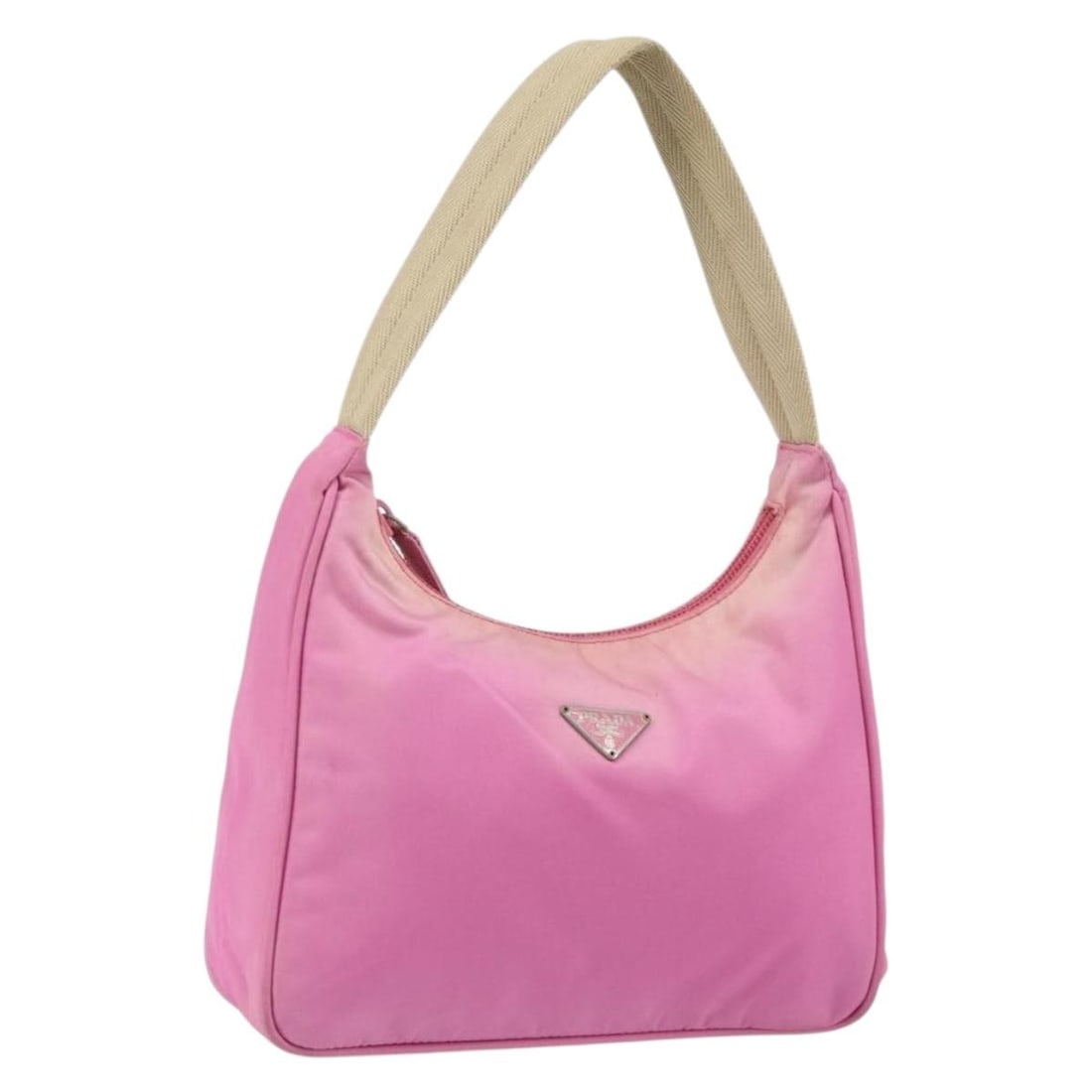 Pink Nylon Pouch by Prada Italy Small Handbag: Pink Nylon Pouch by Prada Italy Small Handbag This PRADA hand pouch is crafted from pink nylon and features a compact and practical design. Made in Italy, it is suitable for organizing essentials. Thi