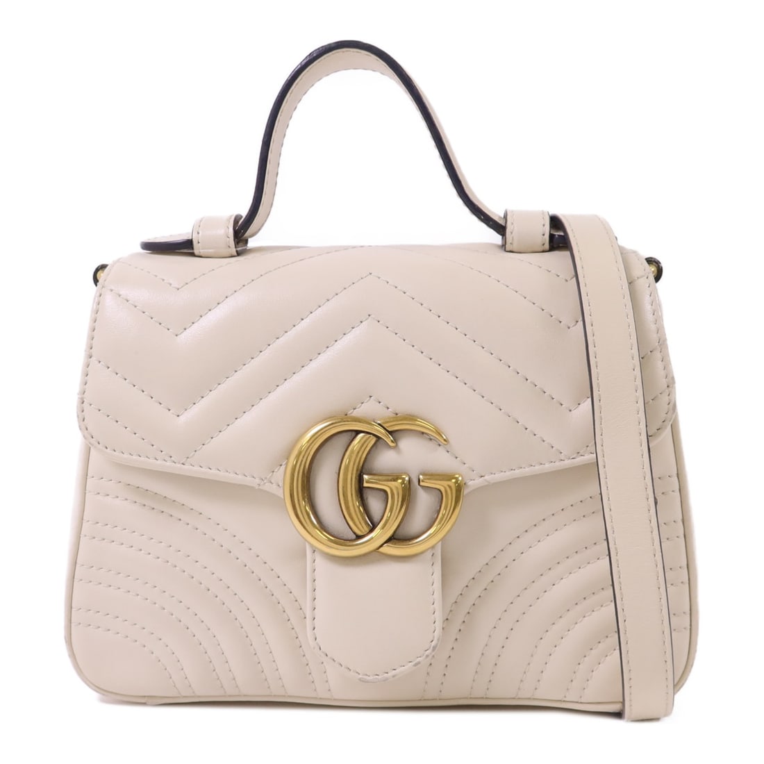 Gucci 547260 GG Marmont calfskin shoulder bag white: Gucci 547260 GG Marmont calfskin shoulder bag white A Gucci GG Marmont 2 Way Shoulder Bag in white calfskin leather, model 547260. It features a flap pocket, an inside open pocket, and comes with a sh