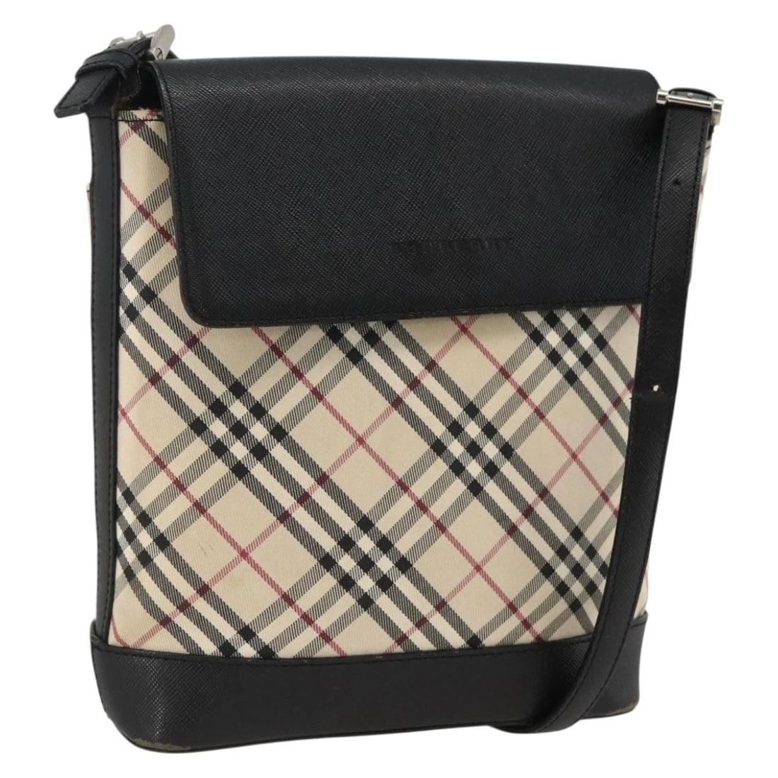 Burberry Shoulder Bag Canvas Nova Check Pattern Beige Black Silver: Burberry Shoulder Bag Canvas Nova Check Pattern Beige Black Silver This Burberry Nova Check shoulder bag is crafted from canvas in a beige, black, and silver color scheme. Designed for women, it featu