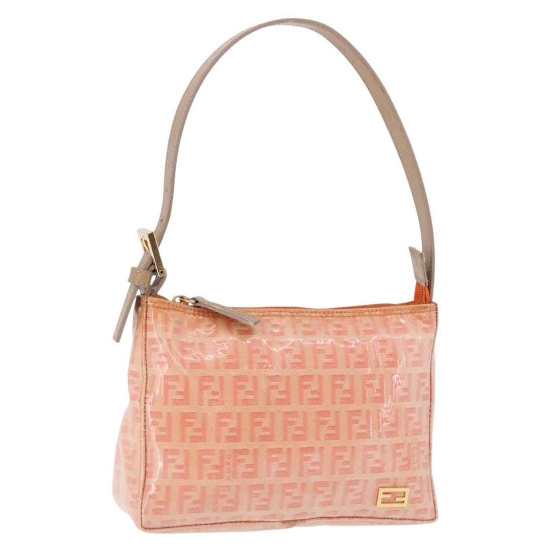 Fendi Zucchino Coated Canvas Pink Gold Handbag Pouch: Fendi Zucchino Coated Canvas Pink Gold Handbag Pouch Fendi Zucchino canvas hand pouch in pink and gold, made from coated canvas/Zucchino canvas. This hand bag is made in Italy and is offered in heavil