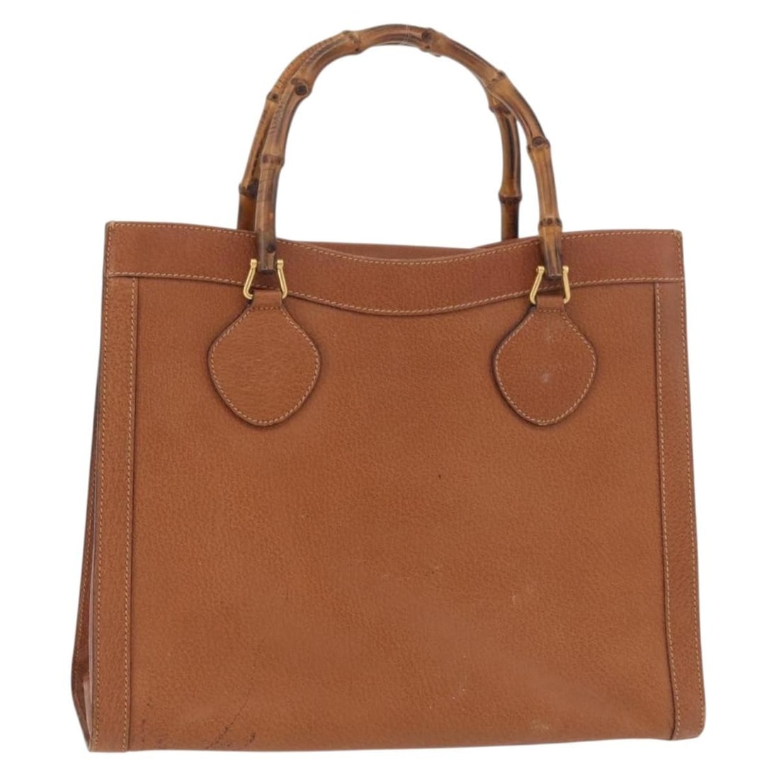 Gucci 002 1186 0260 Brown Leather Bamboo Handle Tote Bag: Gucci 002 1186 0260 Brown Leather Bamboo Handle Tote Bag Gucci bamboo tote bag in brown leather with gold-tone hardware, made in Italy. The bag measures approximately W35 x H28 x D13 cm with a handle 