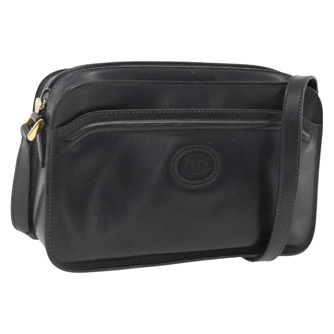 Gucci Black Leather Shoulder Bag 007 256 0051 Gold Accents Italy: Gucci Black Leather Shoulder Bag 007 256 0051 Gold Accents Italy This Gucci shoulder bag is crafted from black leather with gold accents. Designed for women, it features a structured silhouette with a