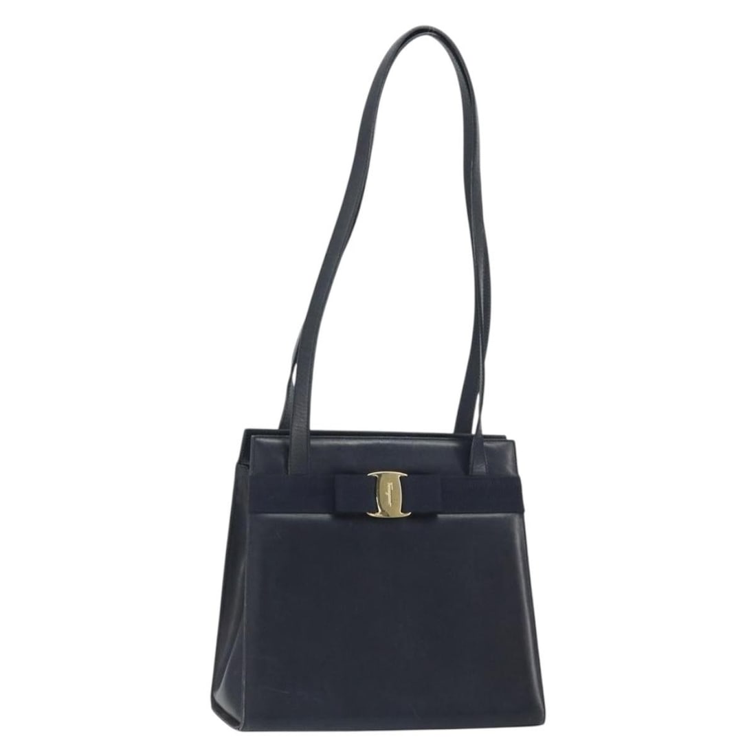 Leather Salvatore Ferragamo Navy Shoulder Bag Gold Accents: Leather Salvatore Ferragamo Navy Shoulder Bag Gold Accents This Salvatore Ferragamo shoulder bag features navy leather exterior with gold-tone hardware. It is crafted in Italy and offers a compact des