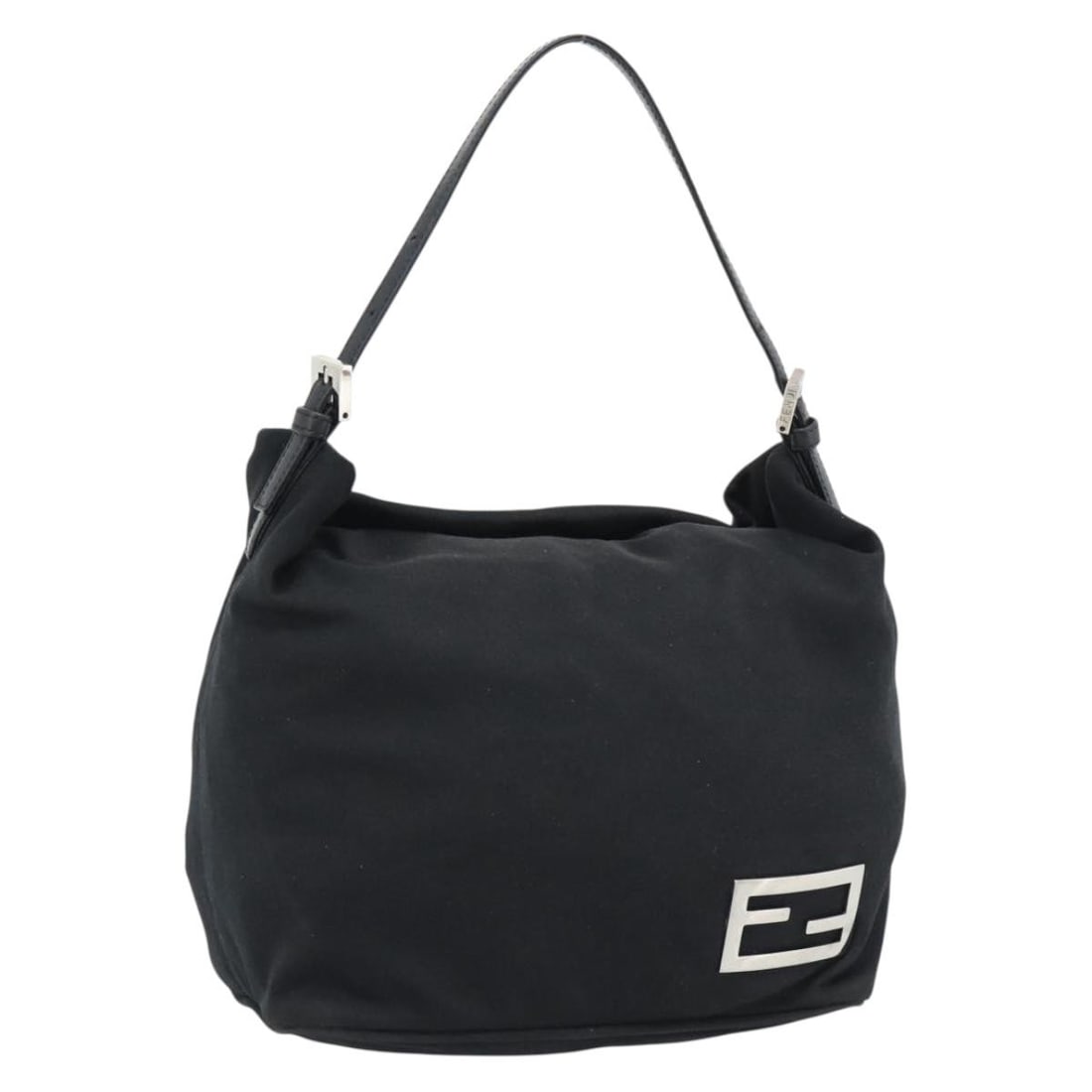 Fendi Black Silver Cotton Jersey Shoulder Bag: Fendi Black Silver Cotton Jersey Shoulder Bag FENDI shoulder bag in black and silver cotton jersey, made in Italy. This pre-owned bag is styled as a shoulder bag and comes with the item shown in the p