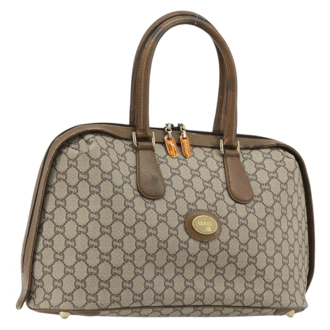 Gucci GG Plus Supreme PVC Boston Bag Beige Gold: Gucci GG Plus Supreme PVC Boston Bag Beige Gold Gucci GG Plus Supreme Boston Bag in beige and gold, made from PVC leather and GG canvas. This Boston bag was made in Italy and measures approximately 28
