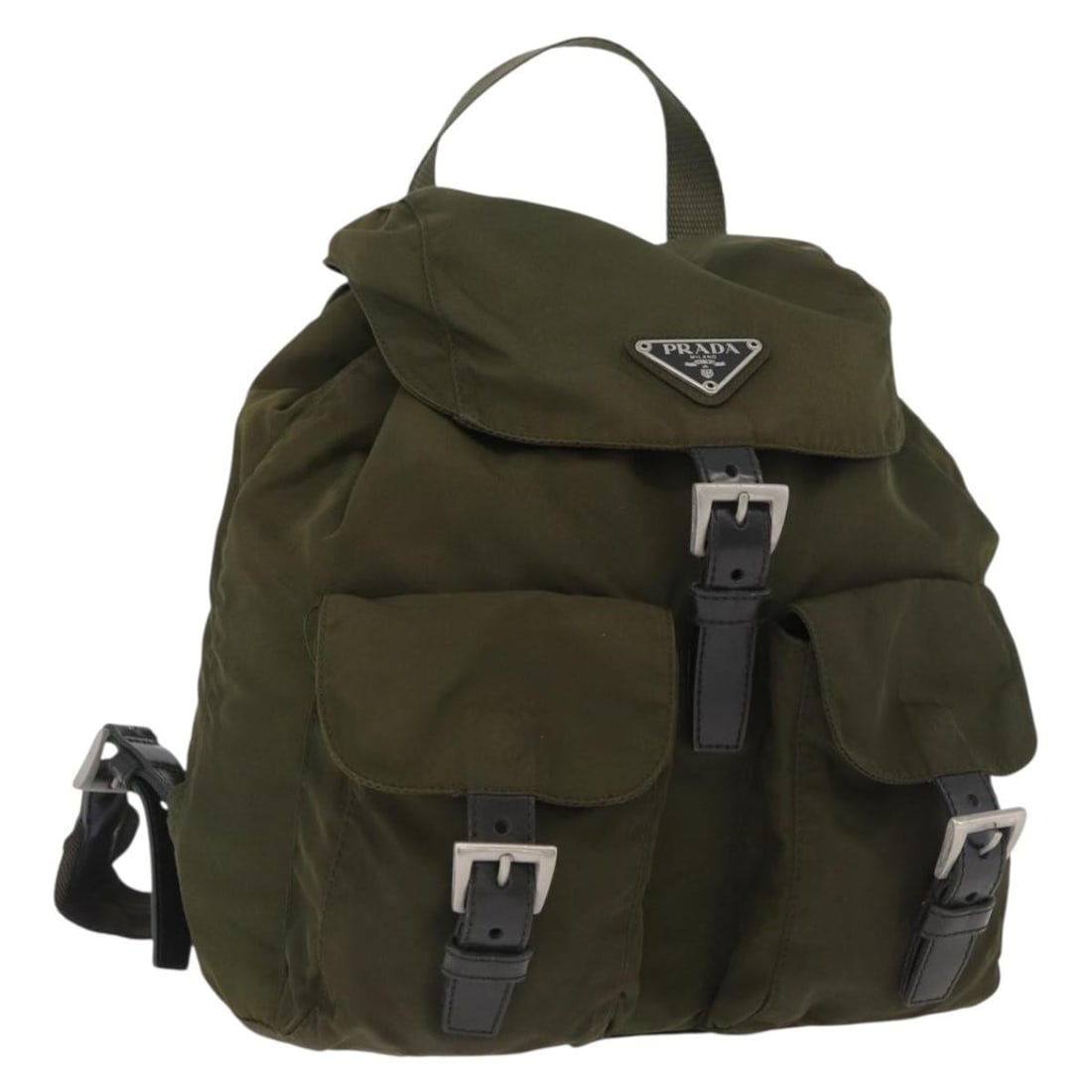 PRADA ARZ291 Green Nylon Backpack with Guarantee Card: PRADA ARZ291 Green Nylon Backpack with Guarantee Card Prada backpack in green and silver nylon, made in Italy. It comes with a guarantee card and has a serial number 104. The item is ranked C and show