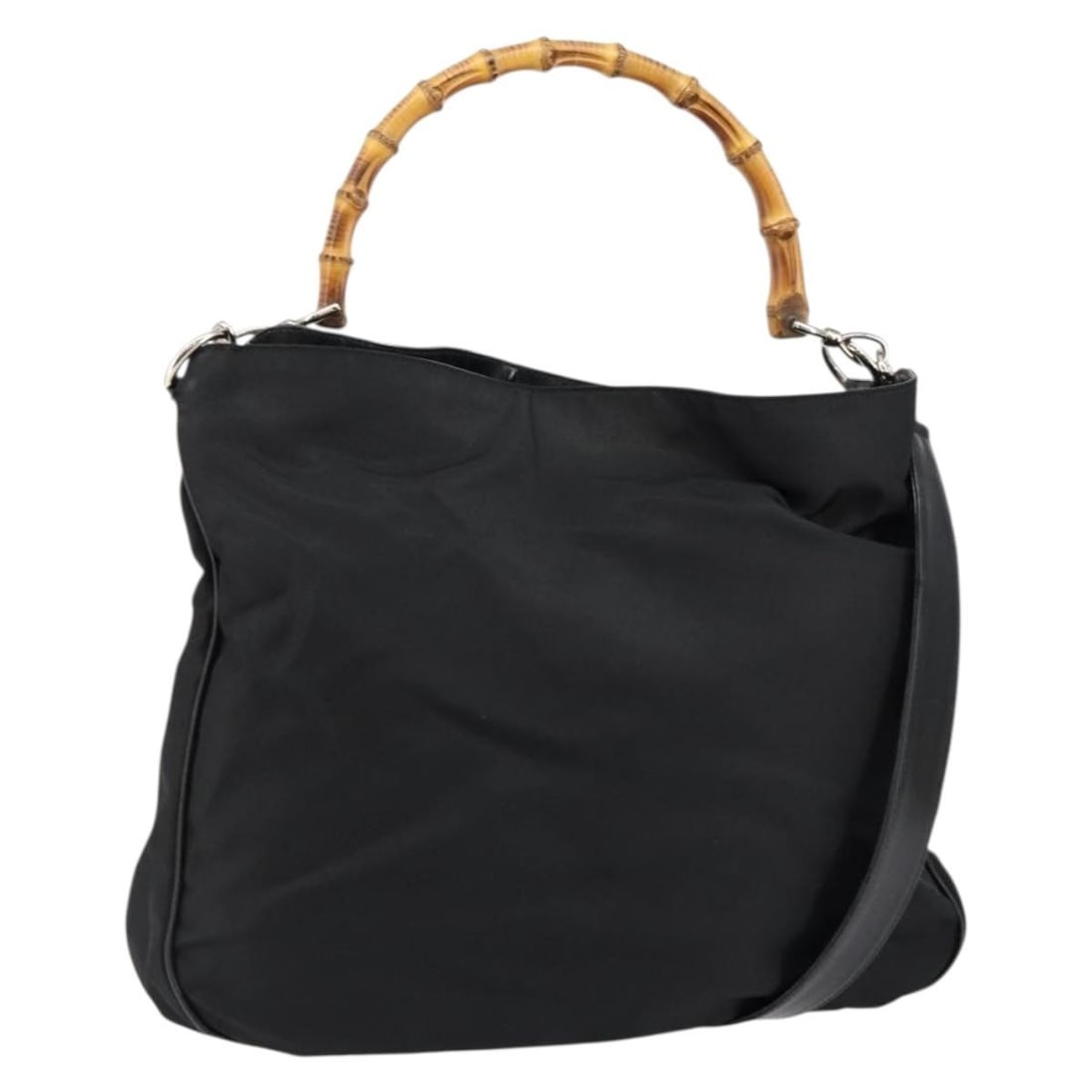 GUCCI Bamboo 2-Way Hand Bag Nylon Black Silver 001 2404 1577 Authentic (1 of 18)