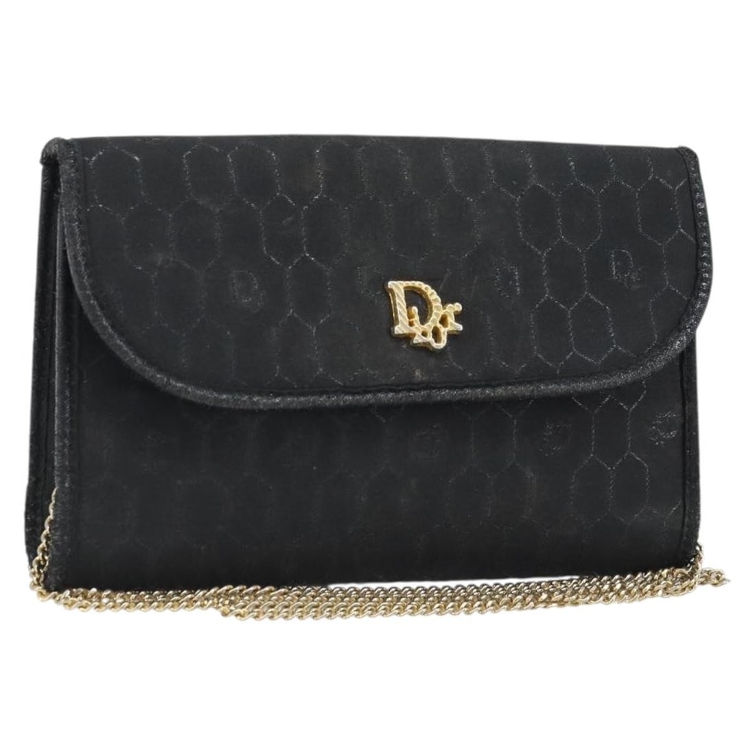Christian Dior Honeycomb Canvas Shoulder Bag Black Gold Tone Chain: Christian Dior Honeycomb Canvas Shoulder Bag Black Gold Tone Chain Black and gold Christian Dior shoulder bag made from PVC leather and honeycomb canvas. It measures approximately W19 cm x H12 cm x D3
