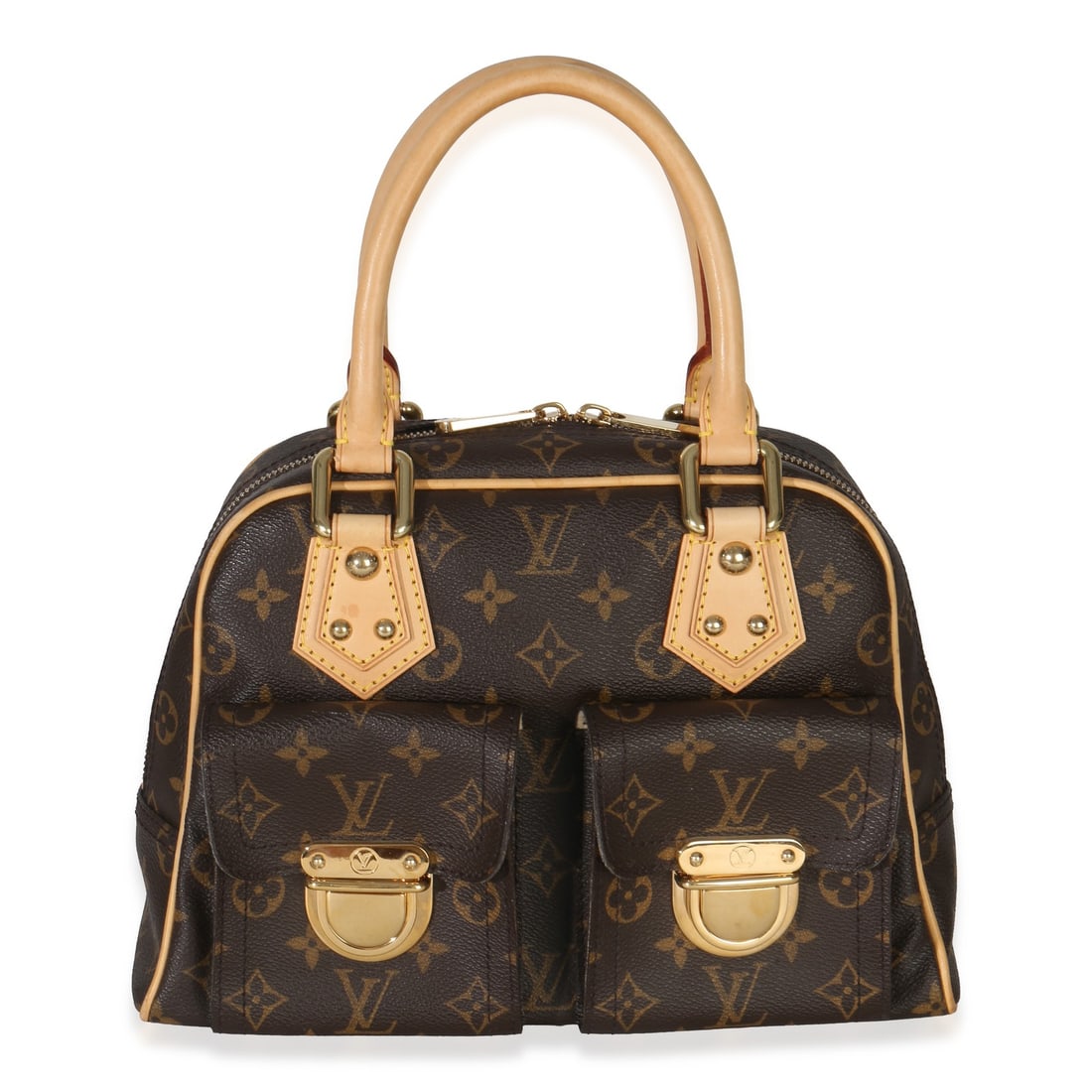 Louis Vuitton Monogram Canvas Top Handle Satchel: Louis Vuitton Monogram Canvas Top Handle Satchel This Louis Vuitton Monogram Canvas Manhattan PM is a top handle satchel crafted in brown monogram canvas with gold-tone hardware. The bag features a zi