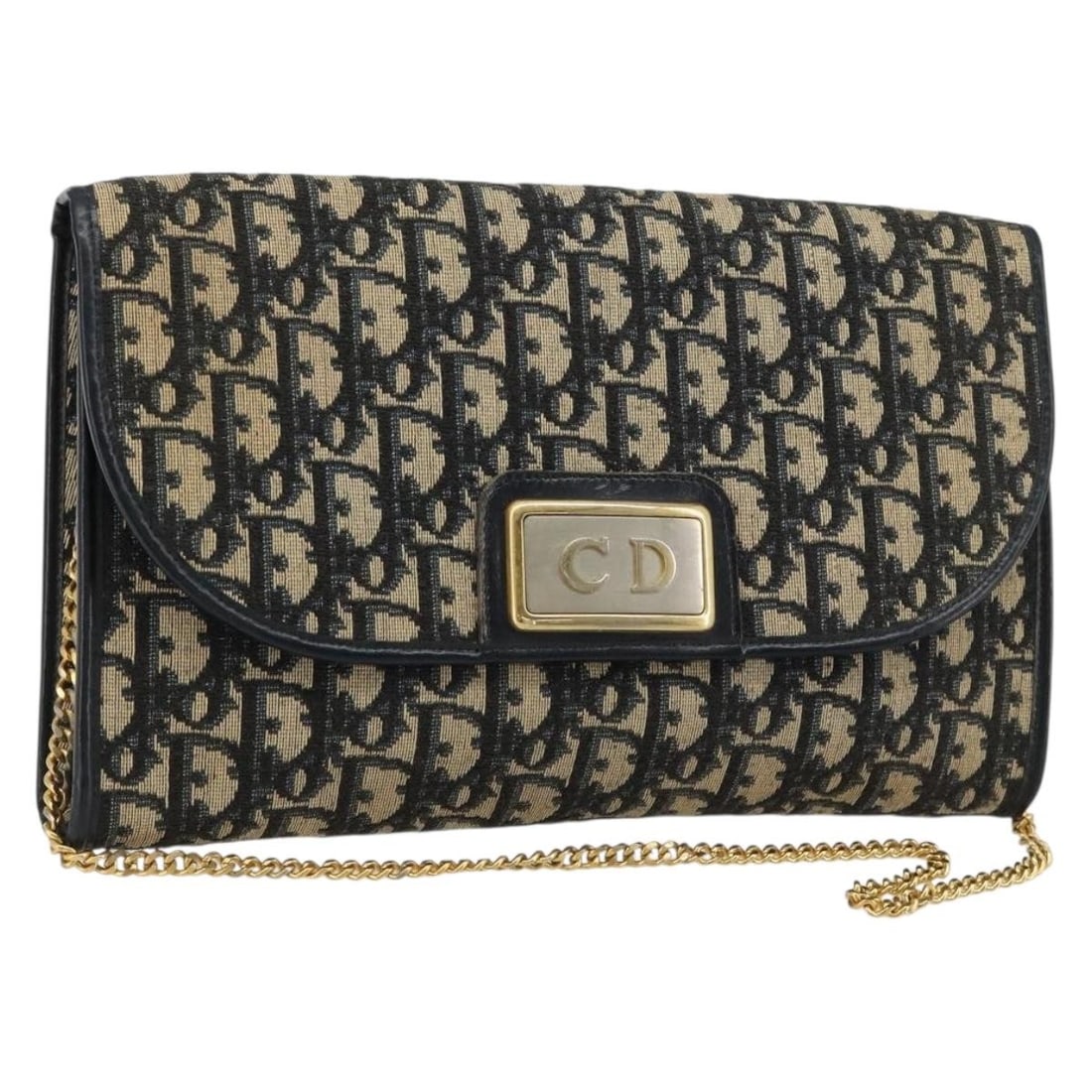 Christian Dior Trotter Canvas Shoulder Bag Navy Gold Chain Strap: Christian Dior Trotter Canvas Shoulder Bag Navy Gold Chain Strap Authentic Christian Dior shoulder bag in navy and gold Trotter canvas. Made in France, this women's bag features a chain shoulder strap