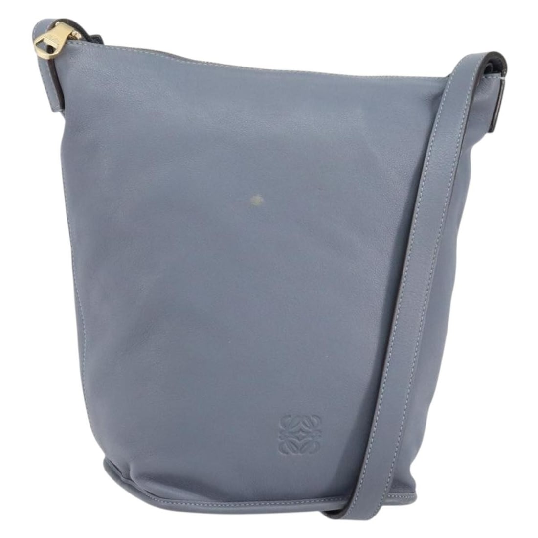 Loewe Anagram Blue Leather Shoulder Bag Gold Tone: Loewe Anagram Blue Leather Shoulder Bag Gold Tone Loewe Anagram shoulder bag in blue and gold leather, made in Spain. The bag is described as heavily used and shows wear throughout, including rubbing,