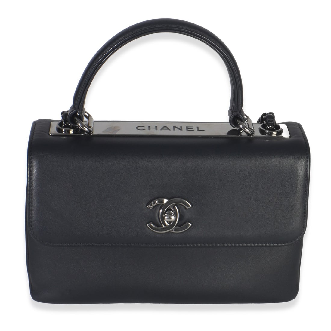 Chanel Small Trendy CC Flap Dual Handle Bag Black Calfskin Leather: Chanel Small Trendy CC Flap Dual Handle Bag Black Calfskin Leather This Chanel Small Trendy CC Flap Bag is a stunning accessory crafted from smooth black calfskin leather, perfect for elevating any ou
