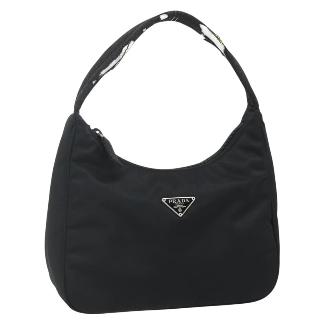 Prada Black Nylon Handbag Pouch Silver Tone Made in Italy: Prada Black Nylon Handbag Pouch Silver Tone Made in Italy Prada hand bag pouch in black nylon with silver-tone hardware. Made in Italy, this item measures approximately W21 cm x H14 cm x D7 cm, with a