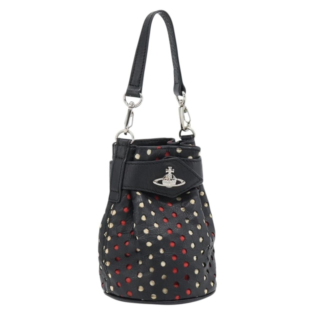 Vivienne Westwood Black Leather Mini Handbag Silver Tone (1 of 18)