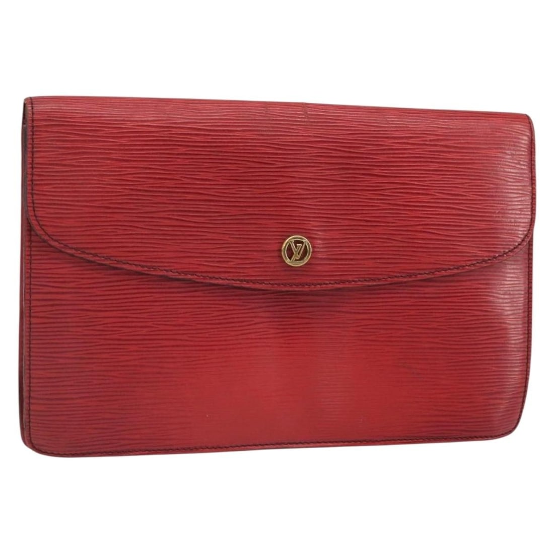 Red Epi Leather Montaigne 27 Clutch by Louis Vuitton M52657: Red Epi Leather Montaigne 27 Clutch by Louis Vuitton M52657 This Louis Vuitton Epi Montaigne 27 Clutch Bag features a distinctive red Epi leather exterior, offering a classic and elegant look. The bag