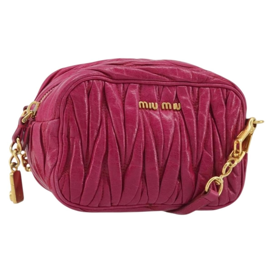 Miu Miu Matelasse Pink Leather Shoulder Bag Gold Tone Hardware: Miu Miu Matelasse Pink Leather Shoulder Bag Gold Tone Hardware Miu Miu Matelasse shoulder bag in pink leather with gold-tone metal fittings. Made in Turkey, this bag measures approximately 15 cm W x 1