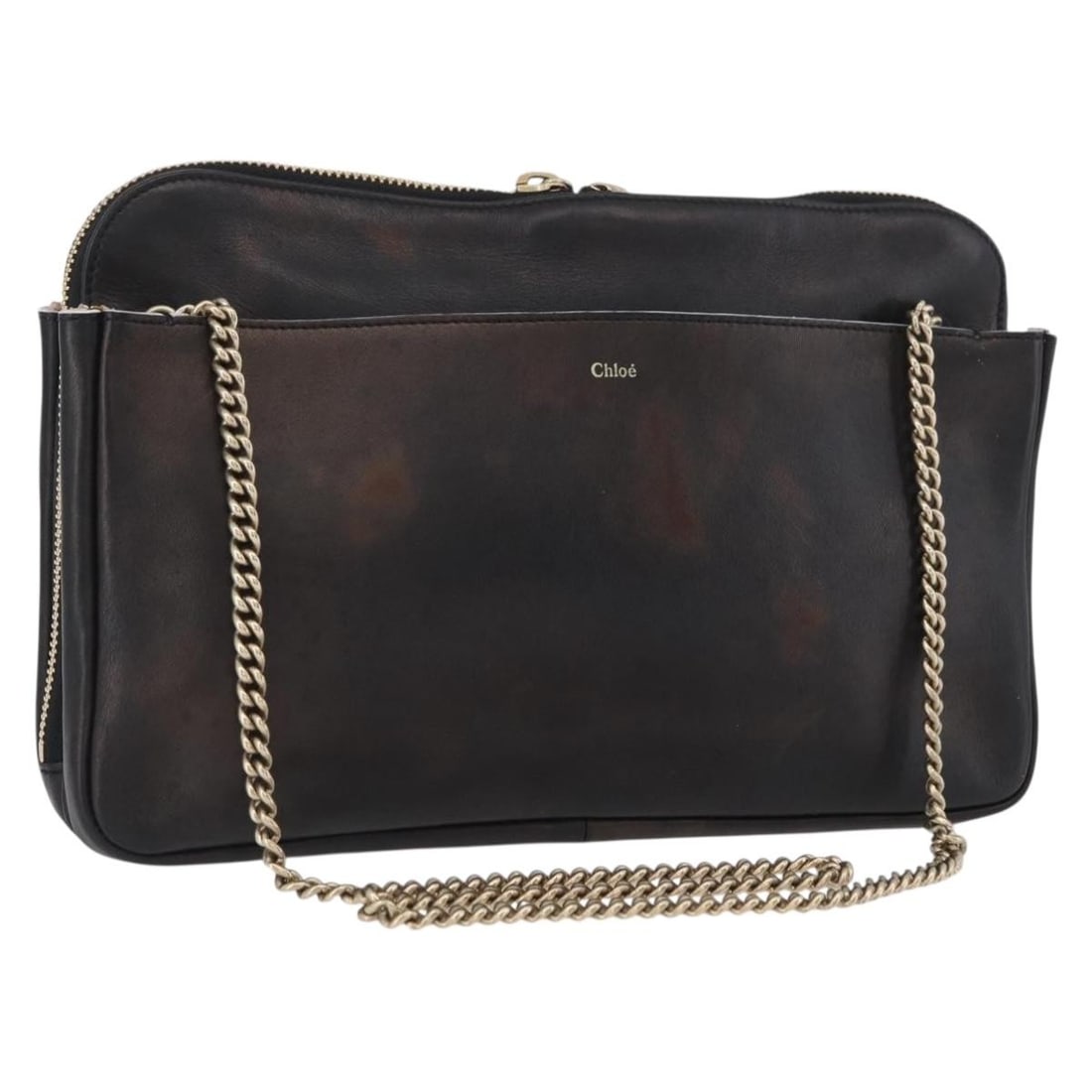Chloe Leather Shoulder Bag in Bronze Gold Chain Strap: Chloe Leather Shoulder Bag in Bronze Gold Chain Strap Chloe shoulder bag in bronze and gold leather with chain strap styling. This women's bag is made in Italy and is offered without the original box 