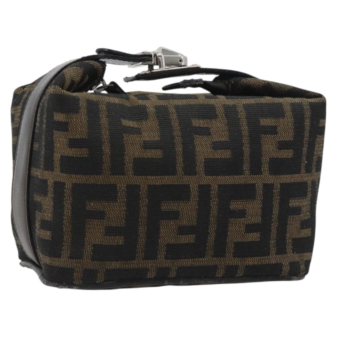 Fendi Zucca Canvas Womens Pouch Black Brown Italy: Fendi Zucca Canvas Womens Pouch Black Brown Italy Fendi Zucca Canvas pouch in black and brown, made in Italy and designed for women. The bag measures approximately 15 cm x 15 cm x 10 cm (5.9 x 5.9 x 3