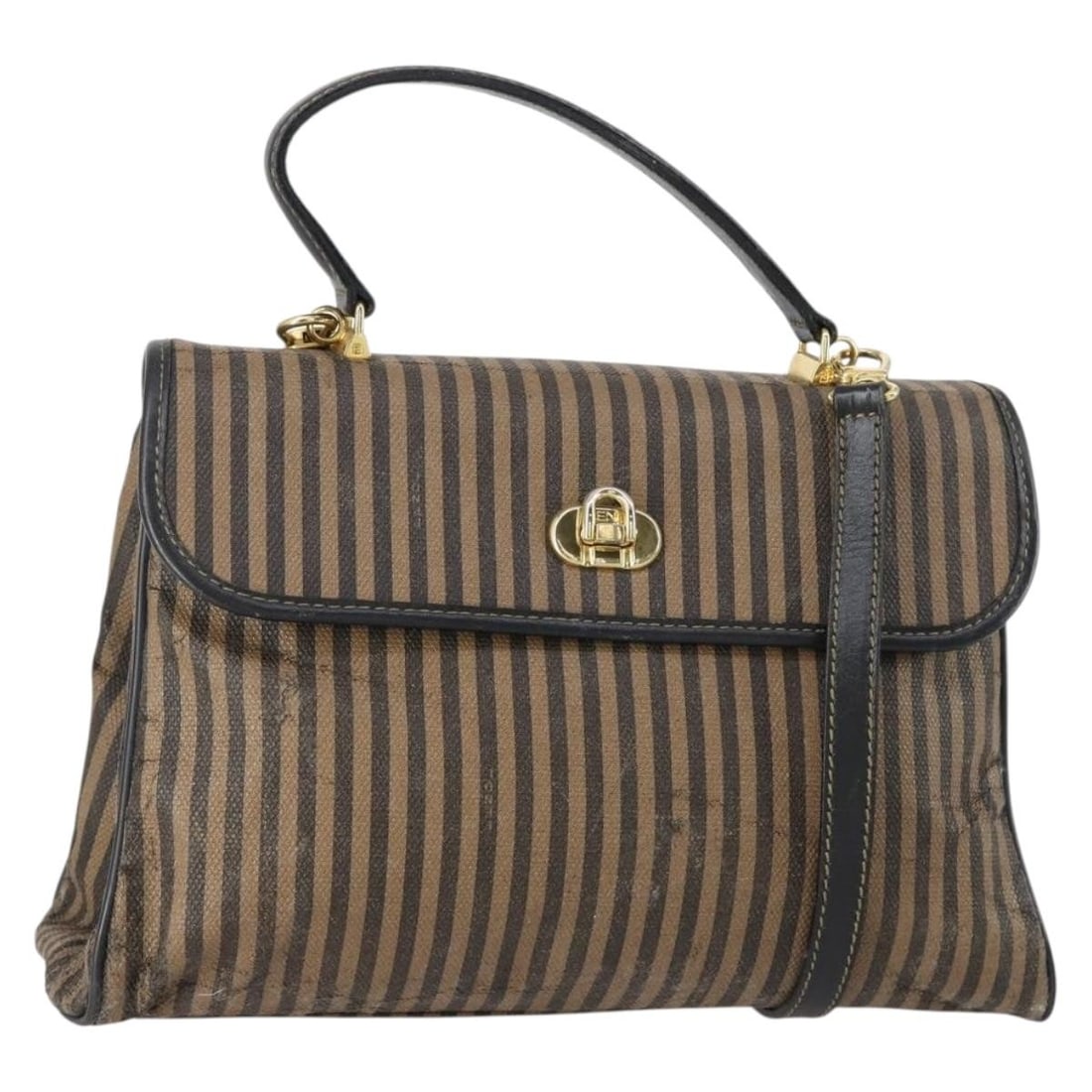 FENDI Pecan Canvas Hand Bag Black Brown Authentic 2-Way (1 of 18)