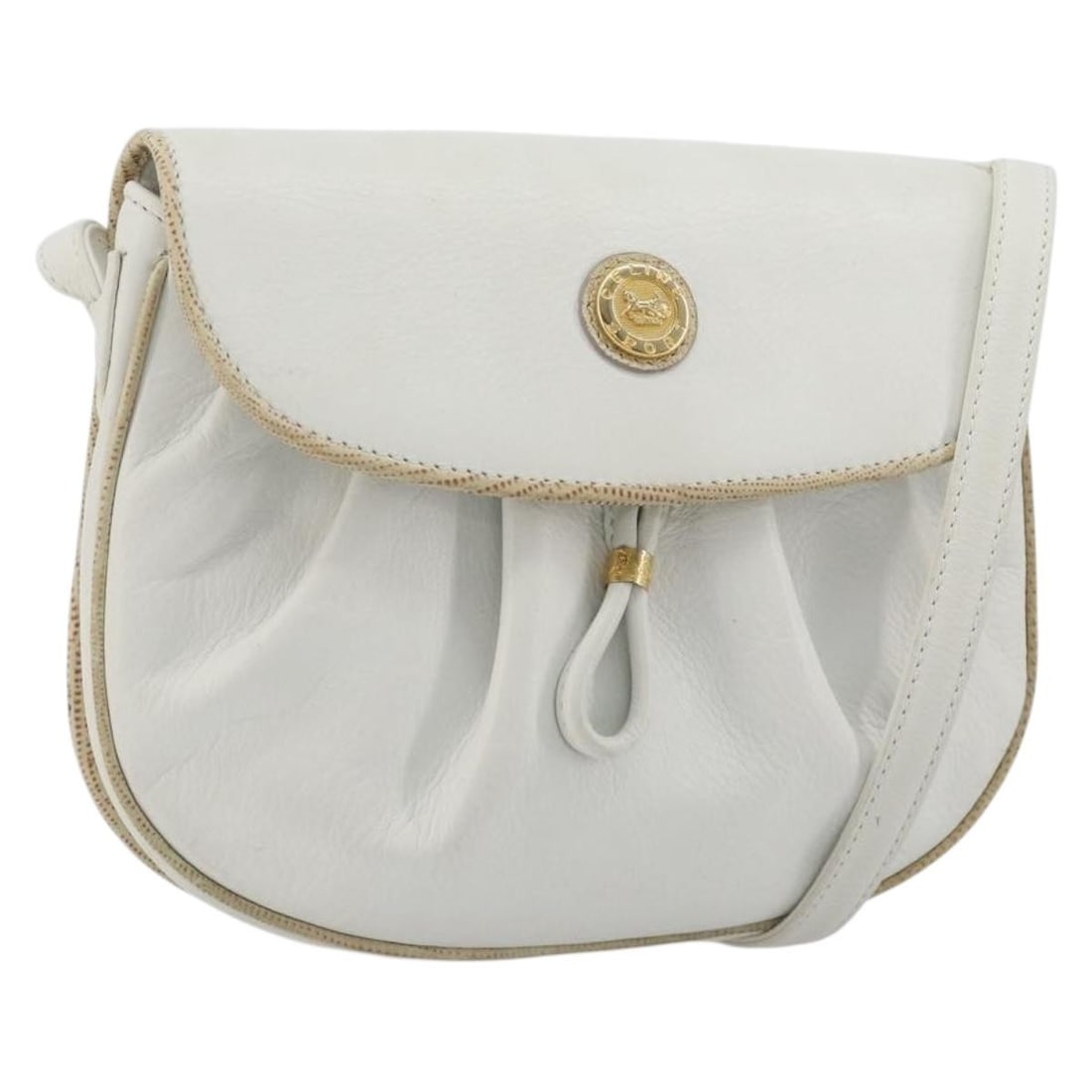 CELINE Horse Carriage Leather Shoulder Bag White Gold Italy (1 of 18)