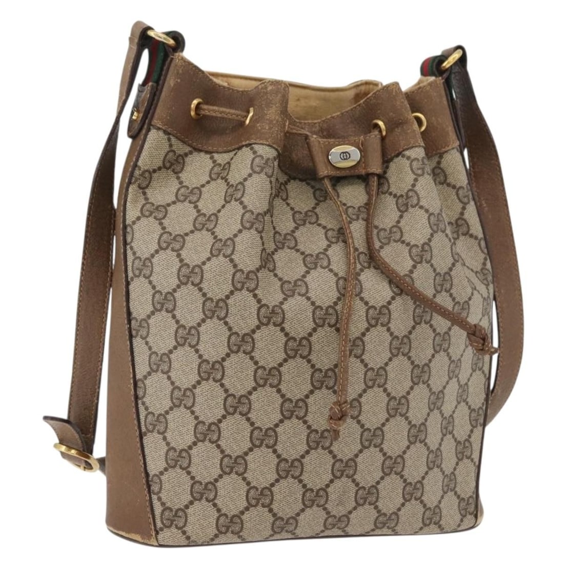 Gucci Sherry Web GG Supreme PVC Leather Shoulder Bag Beige Red Gold: Gucci Sherry Web GG Supreme PVC Leather Shoulder Bag Beige Red Gold Gucci GG Supreme Web Sherry Line shoulder bag in beige, gold, and red PVC leather with GG canvas details. Made in Italy, this women'