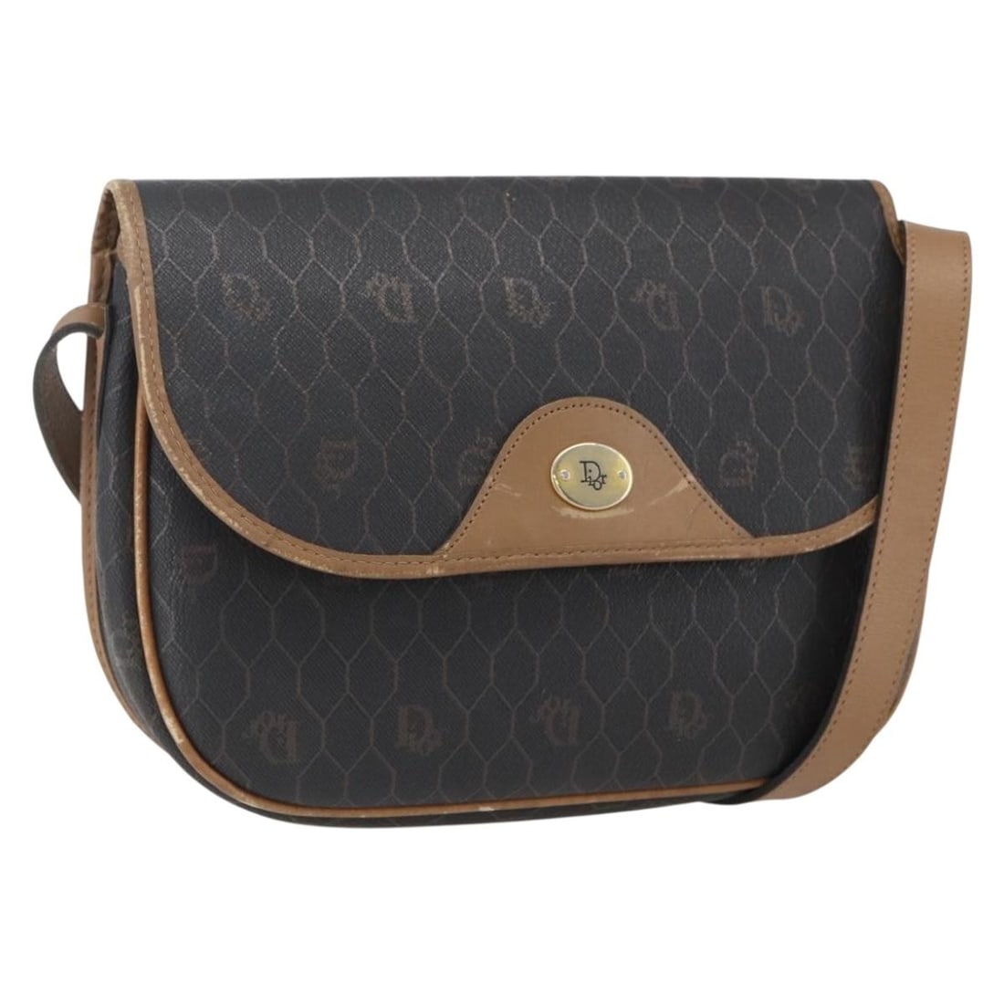 Christian Dior Honeycomb Canvas PVC Shoulder Bag Black Gold: Christian Dior Honeycomb Canvas PVC Shoulder Bag Black Gold A Christian Dior shoulder bag in black and gold, made from PVC leather and honeycomb canvas. It features a shoulder strap and was made in Fr