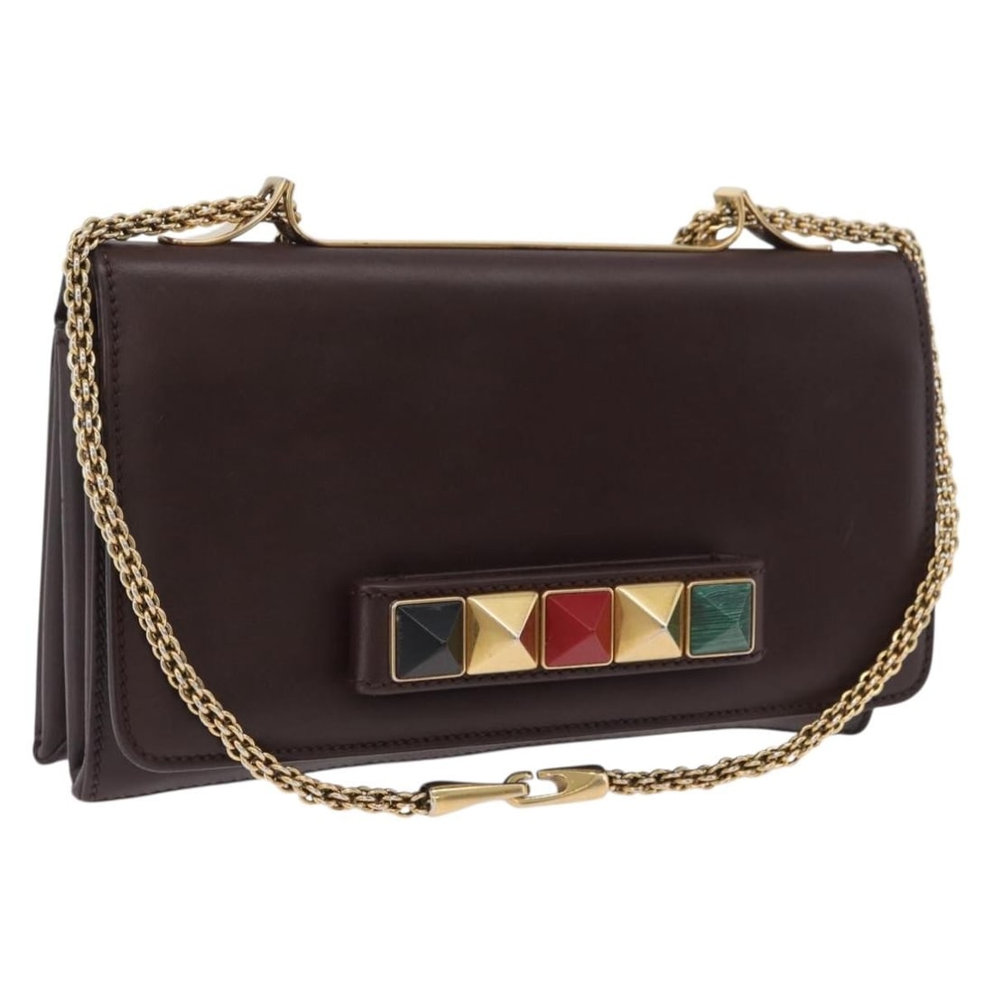 Valentino Brown Leather Chain Strap Shoulder Bag Gold Tone Hardware: Valentino Brown Leather Chain Strap Shoulder Bag Gold Tone Hardware This Valentino chain shoulder bag features a brown and gold leather exterior and is designed for women. Made in Italy, it offers a c