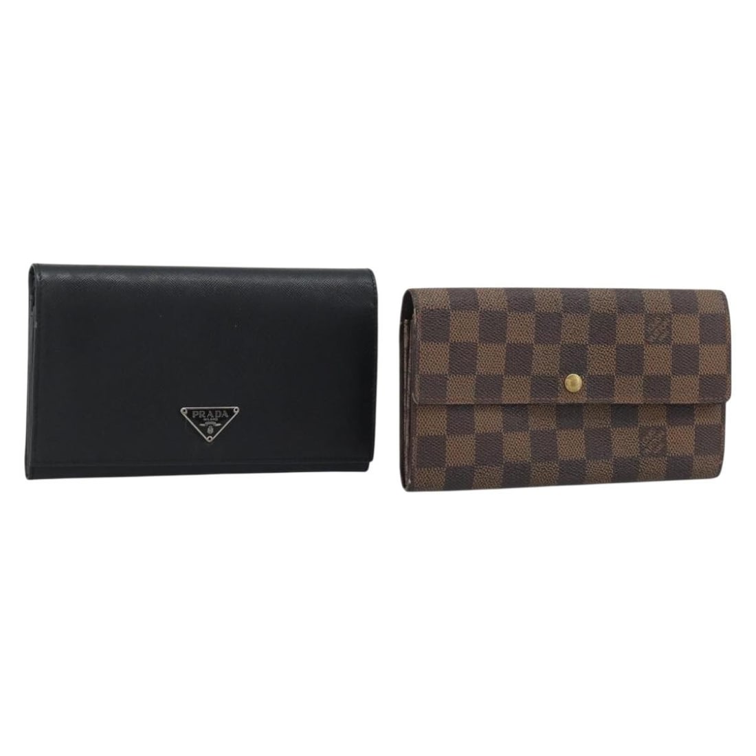 2 Long Wallets Leather Black Brown Louis Vuitton Prada: 2 Long Wallets Leather Black Brown Louis Vuitton Prada This is a Louis Vuitton long wallet in black and brown leather, made in France. It is offered as a special bundle of 2 items. The listing notes h