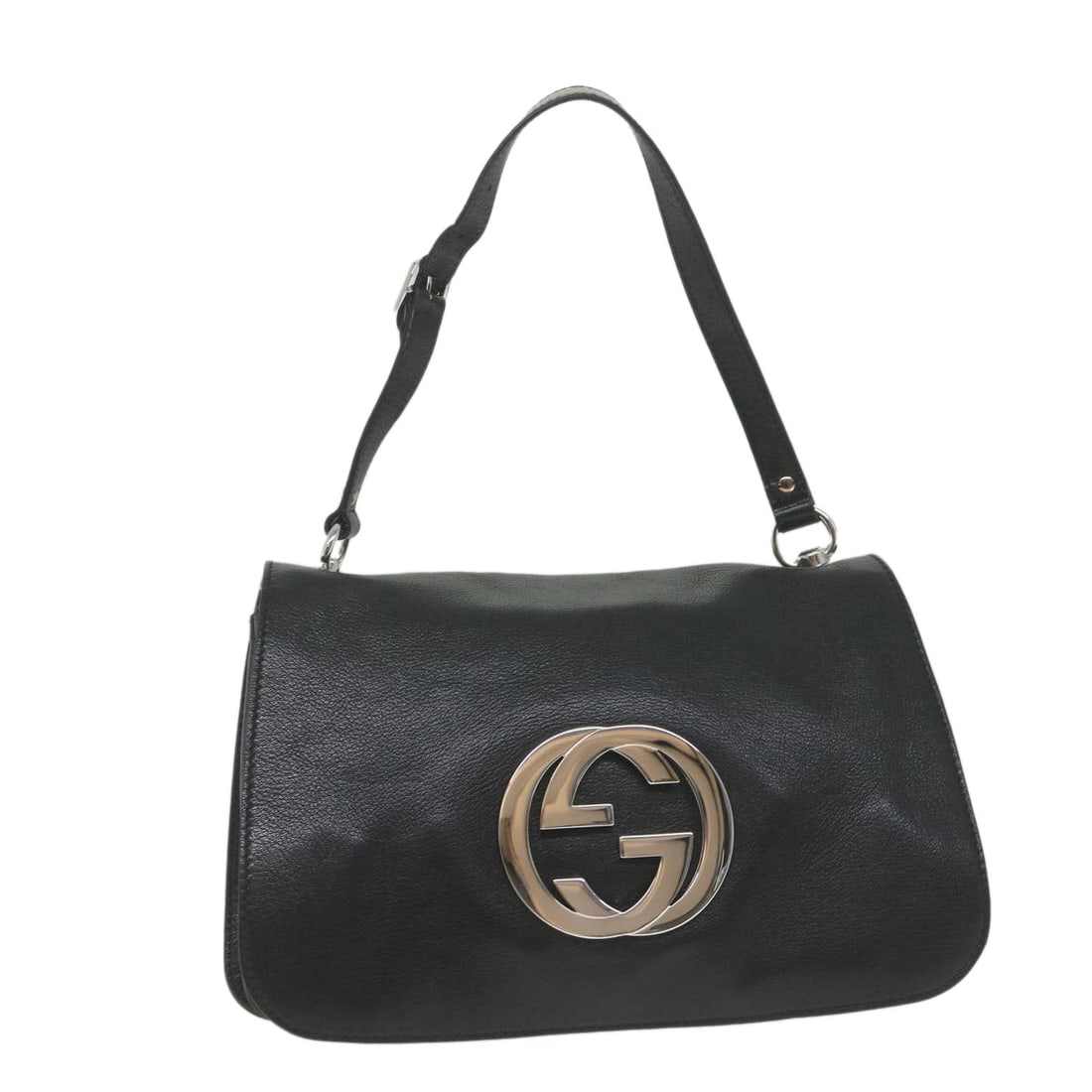 GUCCI 115746 Interlocking Black Leather Shoulder Bag: GUCCI 115746 Interlocking Black Leather Shoulder Bag This Gucci Interlocking shoulder bag is crafted in black leather and made in Italy. It features a shoulder bag silhouette with a strap drop of appr