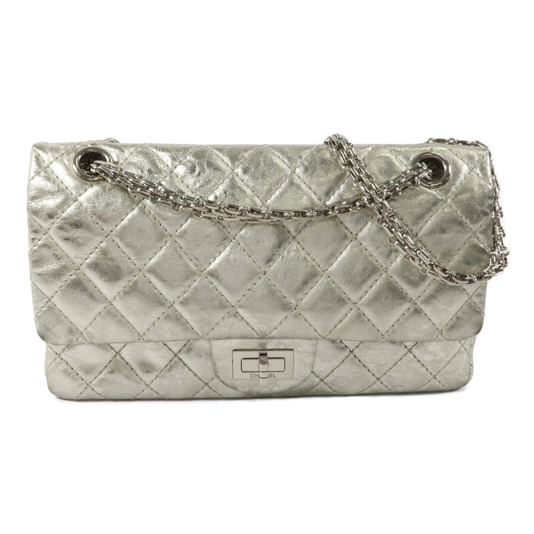 CHANEL 2.55 Medium Shoulder Bag Silver Calfskin CC SHW (1 of 18)