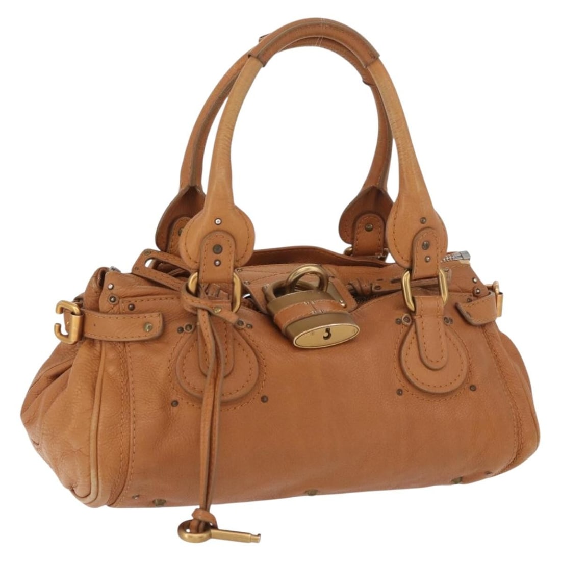 Chloe Paddington Brown Leather Handbag with Dust Bag Italy: Chloe Paddington Brown Leather Handbag with Dust Bag Italy Chloe leather handbag in brown, silver, and gold. Made in Italy and accompanied by a dust bag. The bag is described as heavily used with visi