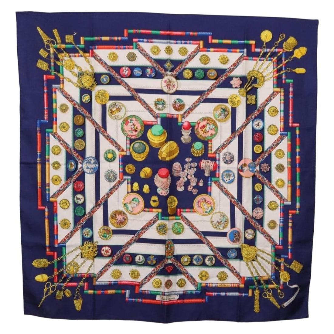 Hermes Carre 90 Silk Scarf Navy France: Hermes Carre 90 Silk Scarf Navy France This is a Hermes Carre 90 silk scarf in navy, made in France. It measures approximately 90 cm x 90 cm (35.4 x 35.4 inches). The item is heavily used and shows su