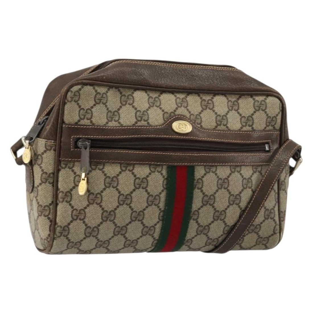 Gucci Sherry Line GG Supreme PVC Shoulder Bag Beige Gold: Gucci Sherry Line GG Supreme PVC Shoulder Bag Beige Gold A Gucci GG Supreme Web Sherry Line shoulder bag in beige and gold, made from PVC leather and GG canvas. It was made in Italy and is offered wit