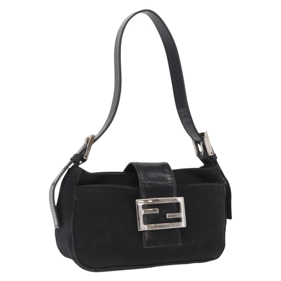 FENDI Nylon Black Silver Women Handbag Italy: FENDI Nylon Black Silver Women Handbag Italy This FENDI hand bag features a black and silver nylon exterior and is designed for women. The bag is made in Italy and has a compact silhouette with approx