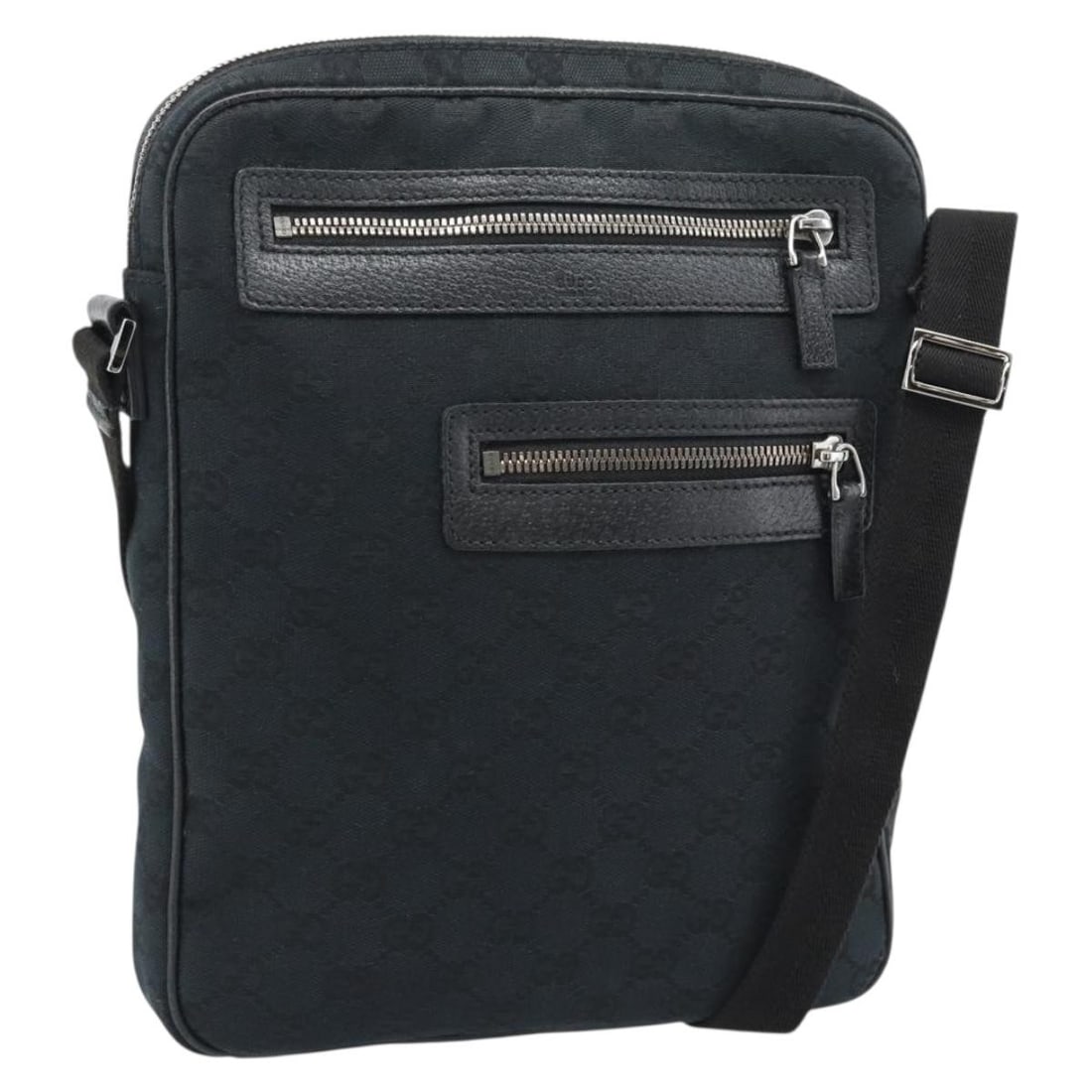 Gucci 92551 GG Canvas Shoulder Bag Black Silver Tone: Gucci 92551 GG Canvas Shoulder Bag Black Silver Tone Gucci GG Canvas shoulder bag in black and silver, made in Italy. This bag features GG canvas construction and measures approximately W23 cm x H28 c