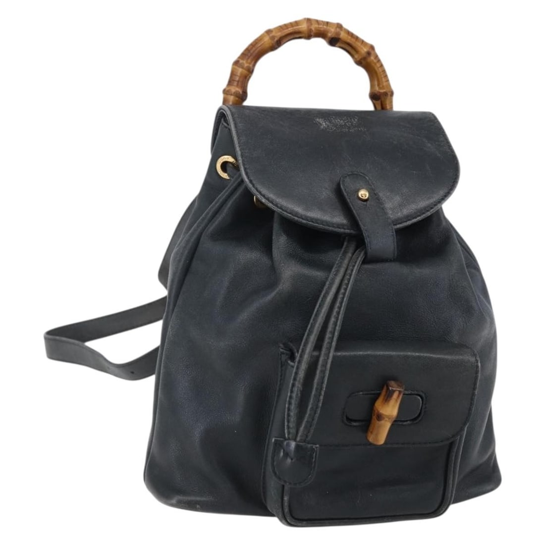 GUCCI 003 1956 Bamboo Backpack Black Leather Gold Auth: GUCCI 003 1956 Bamboo Backpack Black Leather Gold Auth This GUCCI Bamboo Backpack combines luxurious leather with a striking black and gold color scheme. Originating from Italy, this stylish backpack 