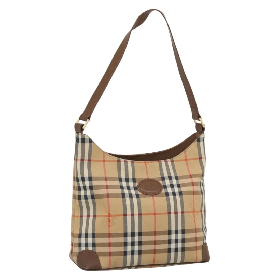 Burberrys Nova Check Canvas Shoulder Bag Beige Gold Tone: Burberrys Nova Check Canvas Shoulder Bag Beige Gold Tone A Burberrys Nova Check shoulder bag in beige and gold, made of canvas. It features a shoulder bag style and is offered in heavily used conditio