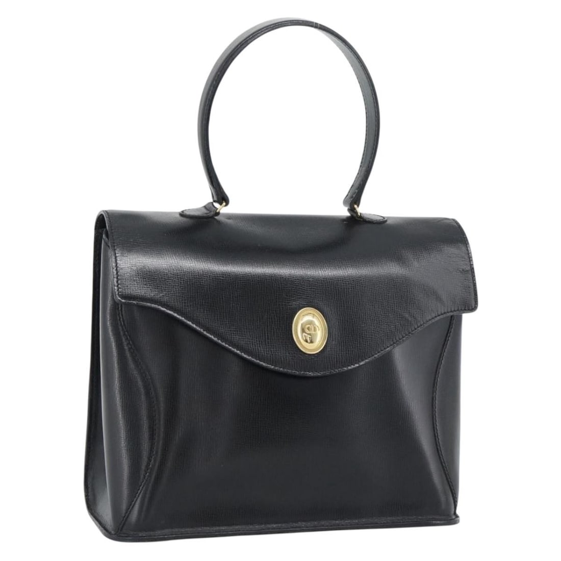 Christian Dior black leather handbag gold tone hardware auth 192882: Christian Dior black leather handbag gold tone hardware auth 192882 A black leather Christian Dior hand bag with gold tone hardware, made in France. The bag measures approximately 24.5 cm wide, 21 cm 