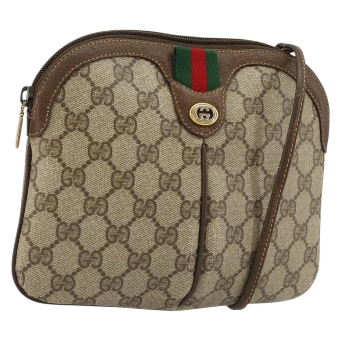 Gucci 904 02 047 GG Supreme Sherry Web Shoulder Bag Beige Gold: Gucci 904 02 047 GG Supreme Sherry Web Shoulder Bag Beige Gold A Gucci Sherry Line shoulder bag in beige and gold, made in Italy from PVC leather and GG canvas. The bag measures approximately 22 cm wi