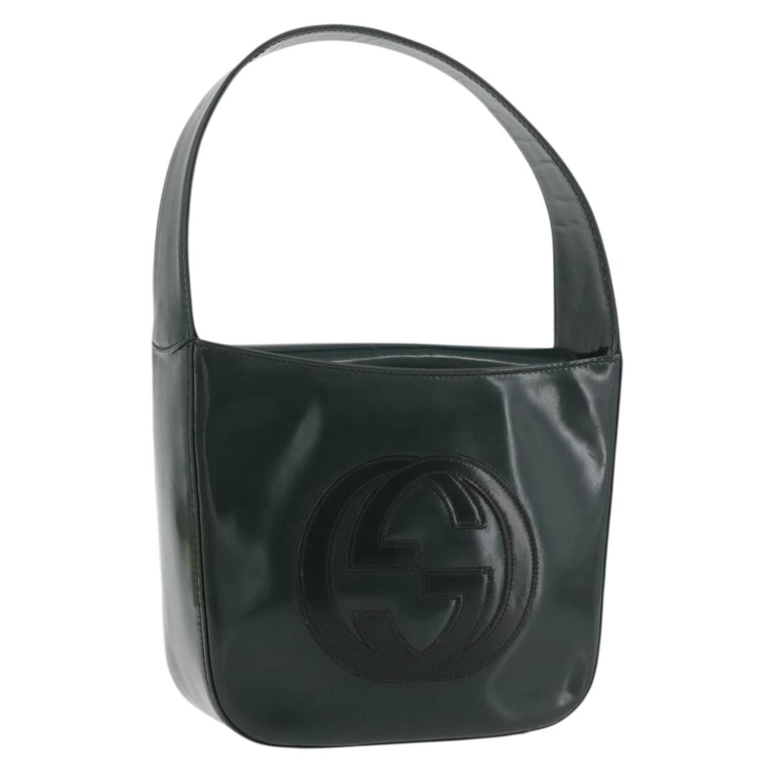 Green and Silver Patent Leather Gucci Hand Bag 007 2046 2049: Green and Silver Patent Leather Gucci Hand Bag 007 2046 2049 Gucci hand bag in patent leather with a green and silver exterior. Made in Italy, this women's bag measures approximately 17 cm wide by 15 