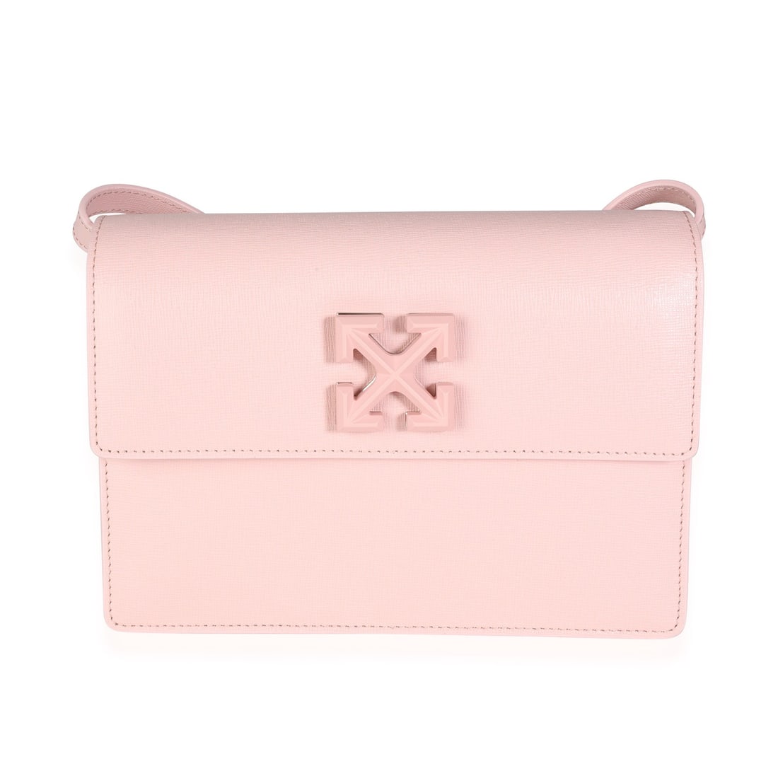 Off-White Jitney 2.0 Pink Saffiano Leather Crossbody Bag: Off-White Jitney 2.0 Pink Saffiano Leather Crossbody Bag Off-White Jitney 2.0 crossbody bag in pink saffiano leather with a turnlock closure. This unisex bag features a leather exterior and lining, si