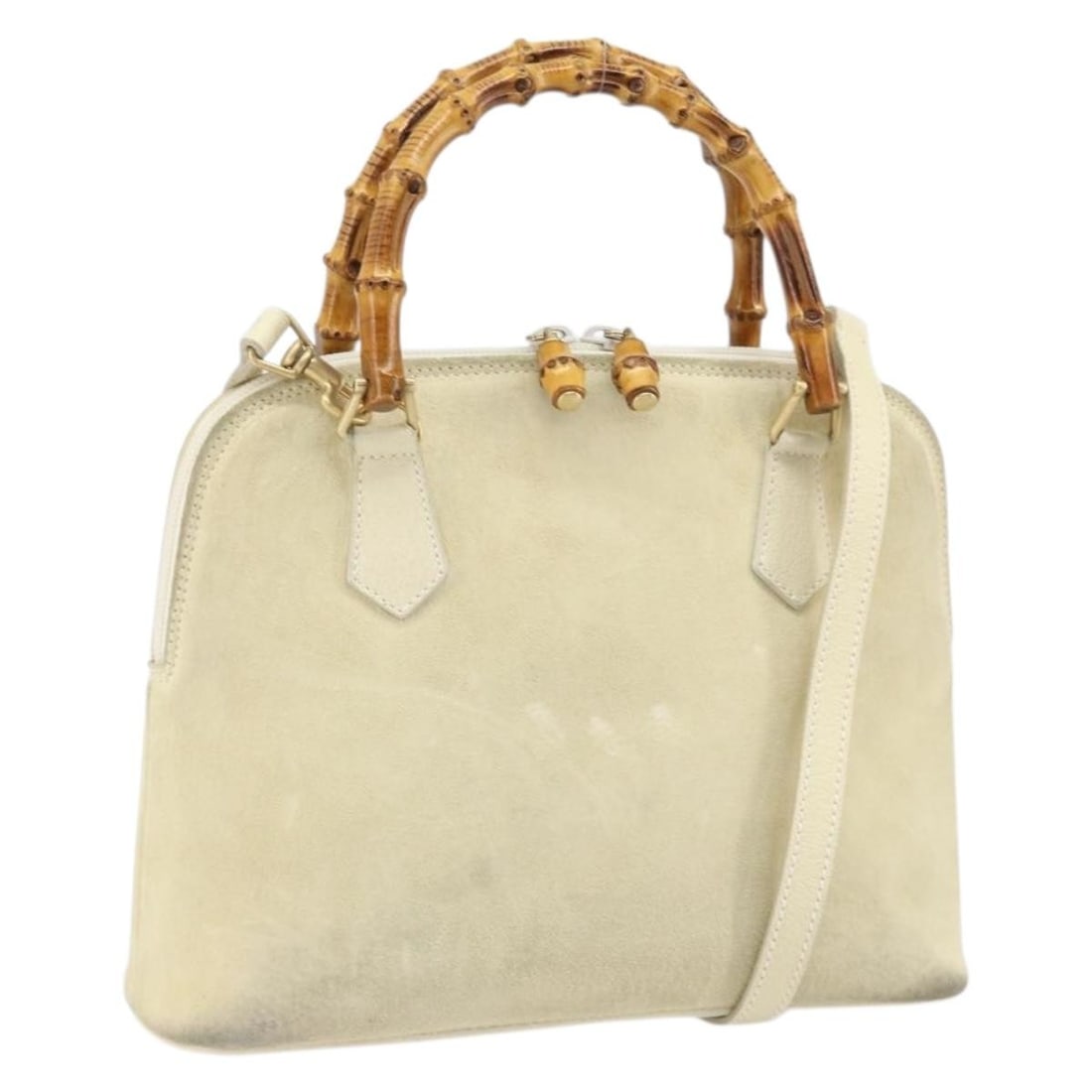Gucci Bamboo Beige Suede Convertible Handbag with Shoulder Strap Model 000 2865 0290: Gucci Bamboo Beige Suede Convertible Handbag with Shoulder Strap Model 000 2865 0290 This GUCCI Bamboo Hand Bag is crafted from beige and gold suede and offers versatile carrying options with both han