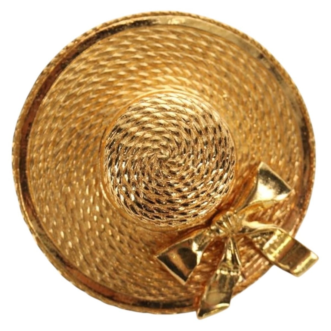 Gold Tone Metal CC Brooch by CHANEL France: Gold Tone Metal CC Brooch by CHANEL France CHANEL brooch in gold-colored metal, made in France. The piece measures approximately 50 mm wide and 50 mm long. Condition is heavily used, with surface rubb
