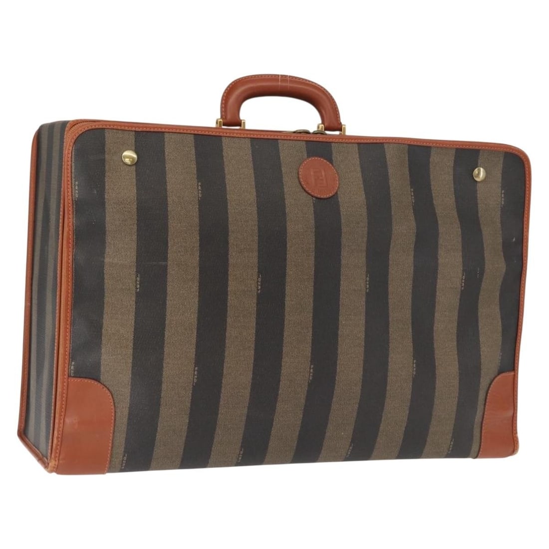 FENDI Black Brown PVC Leather Trunk Case 19.3 x 13.0 x 7.1 inch Italy: FENDI Black Brown PVC Leather Trunk Case 19.3 x 13.0 x 7.1 inch Italy This authentic Fendi Pecan Canvas Trunk Case showcases a blend of elegance and functionality, crafted from durable PVC leather in 