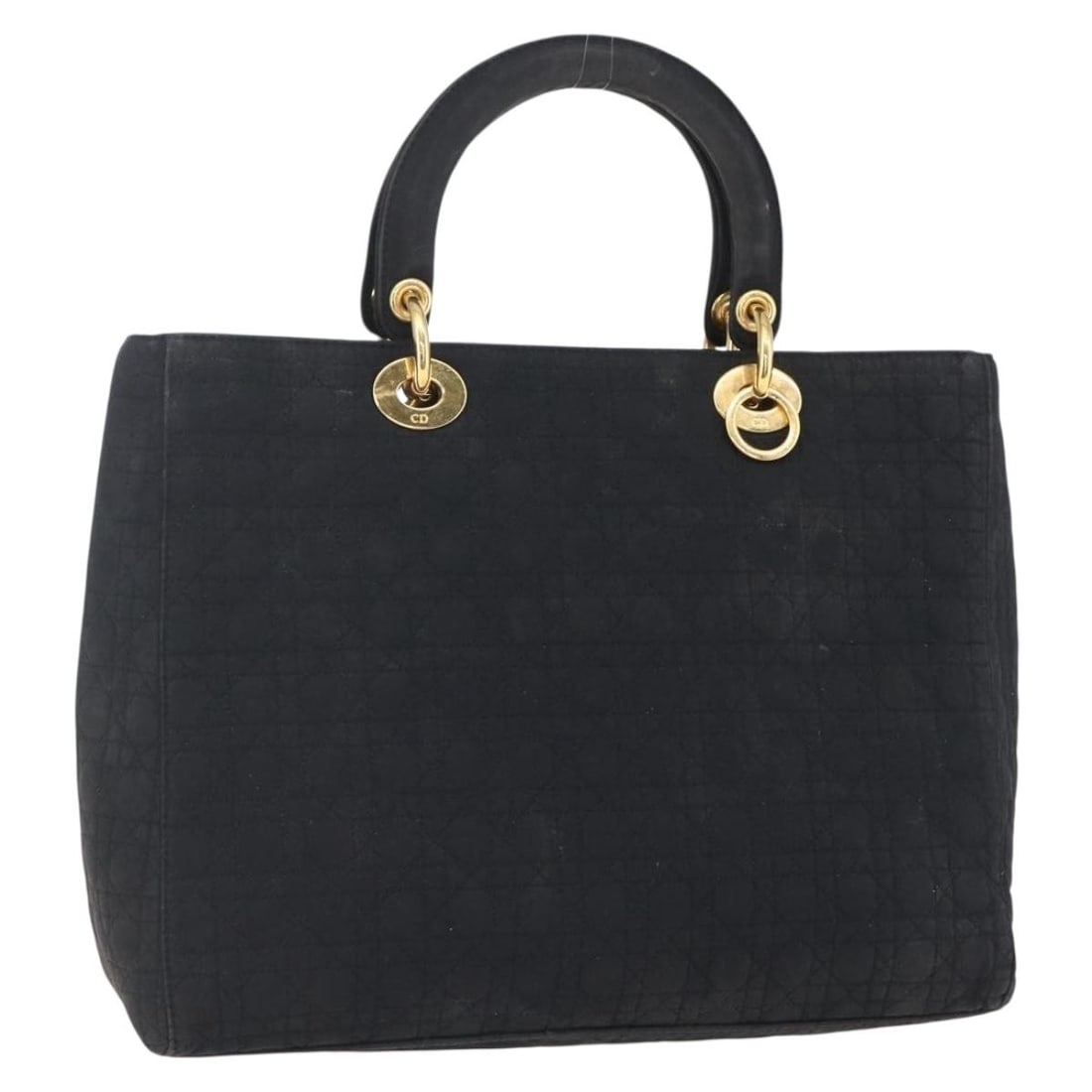 Christian Dior Lady Dior Cannage Nylon Handbag Black Gold Charm: Christian Dior Lady Dior Cannage Nylon Handbag Black Gold Charm Christian Dior Lady Dior Canage handbag in black nylon with gold-tone accents. Made in Italy, this women's handbag includes a charm. Con